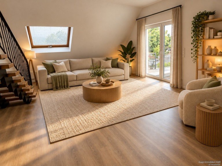 Gem�tliches Dachgeschoss-Wohnzimmer in warmen Naturt�nen G�tersloh Etagenwohnung Top sanierte 4 ZKB-Maisonettewohnung mit Dachterrasse in GT-Pavenst�dt
